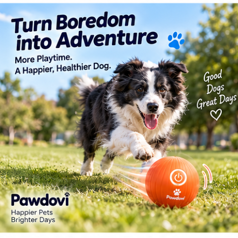 Dog chasing the Pawdovi Smart Interactive Dog Ball outdoors